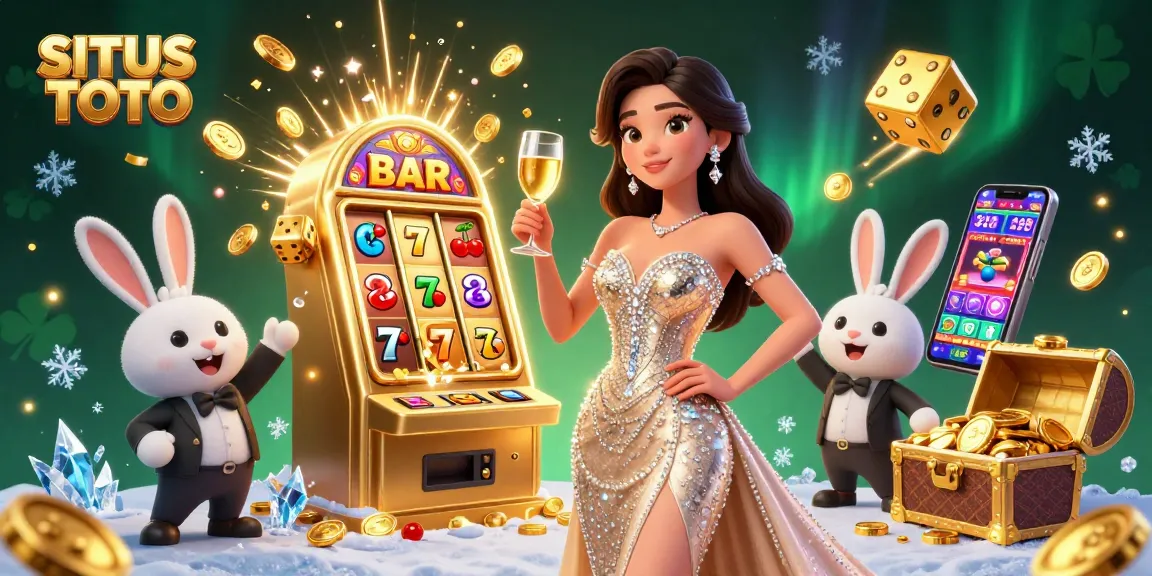 Engage with SITUS TOTO's vibrant casino atmosphere featuring a glamorous gambler and jackpot winnings.