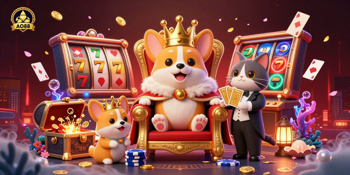 Experience the thrill of winning big with AO88's illuminated slot games and cheerful casino characters.