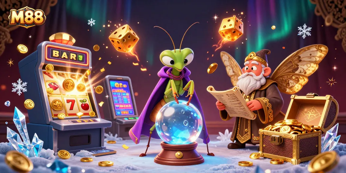 M88 players enjoy an immersive slot gaming experience with vibrant jackpots and fortune teller characters.