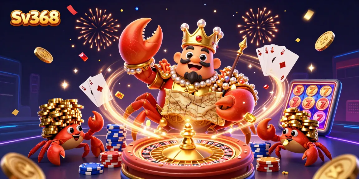 Spin to win with SV368's vibrant gambling scene filled with fortune elements and festive energy.