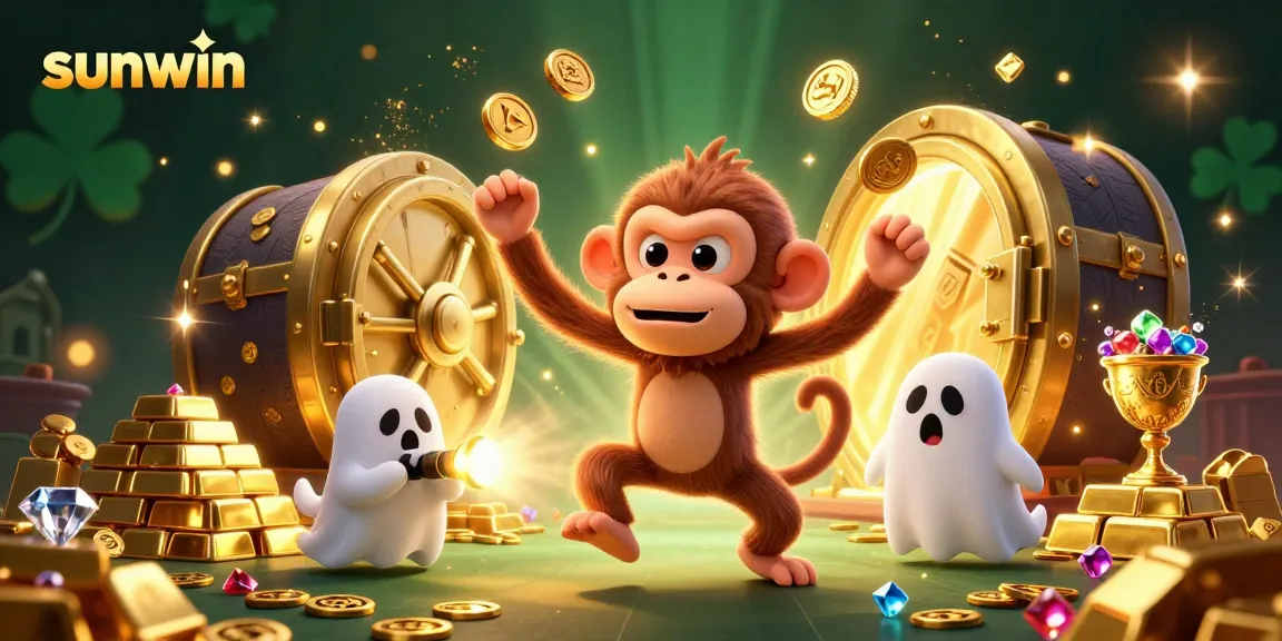 Experience fun with Sunwin as a mischievous monkey juggles winnings in a haunted casino!