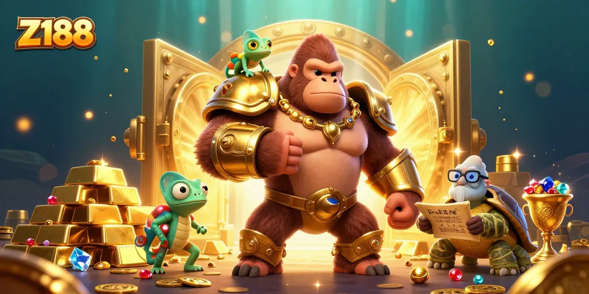 Z188 showcases epic casino adventure as a gorilla king leads, revealing treasures and slots.