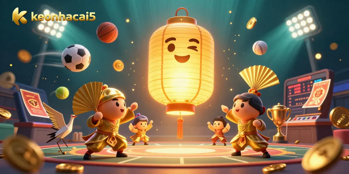 Engage with keonhacai5 for exciting sports betting insights from a vibrant casino illustration.