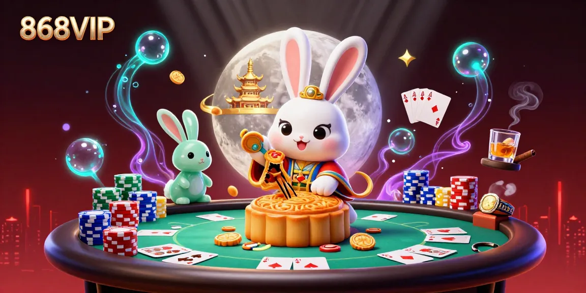 Win big with 868VIP at this vibrant casino scene featuring poker elements and lunar folklore.