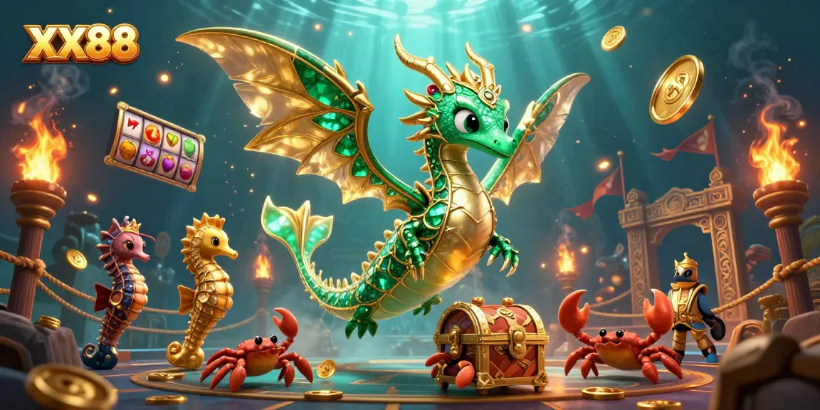 Engage with XX88's vibrant underwater casino themed illustration showcasing thrilling slot action and rich rewards.