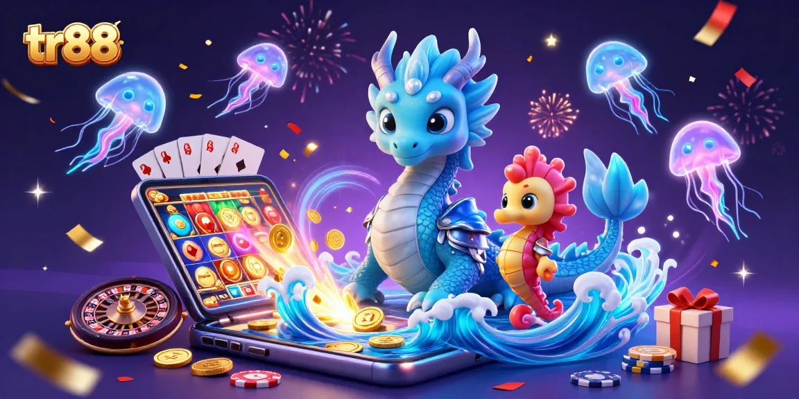 Experience the excitement of gaming at tr88 with vibrant dragon and knight among thrilling casino elements.