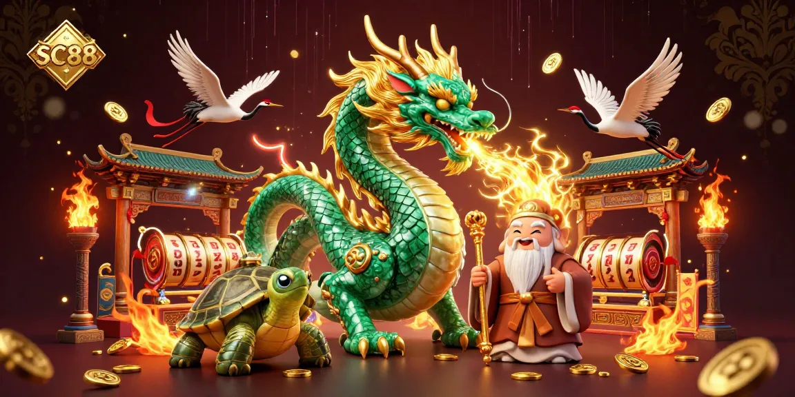 Experience the excitement of SC88 with a powerful jade dragon and dynamic casino elements.