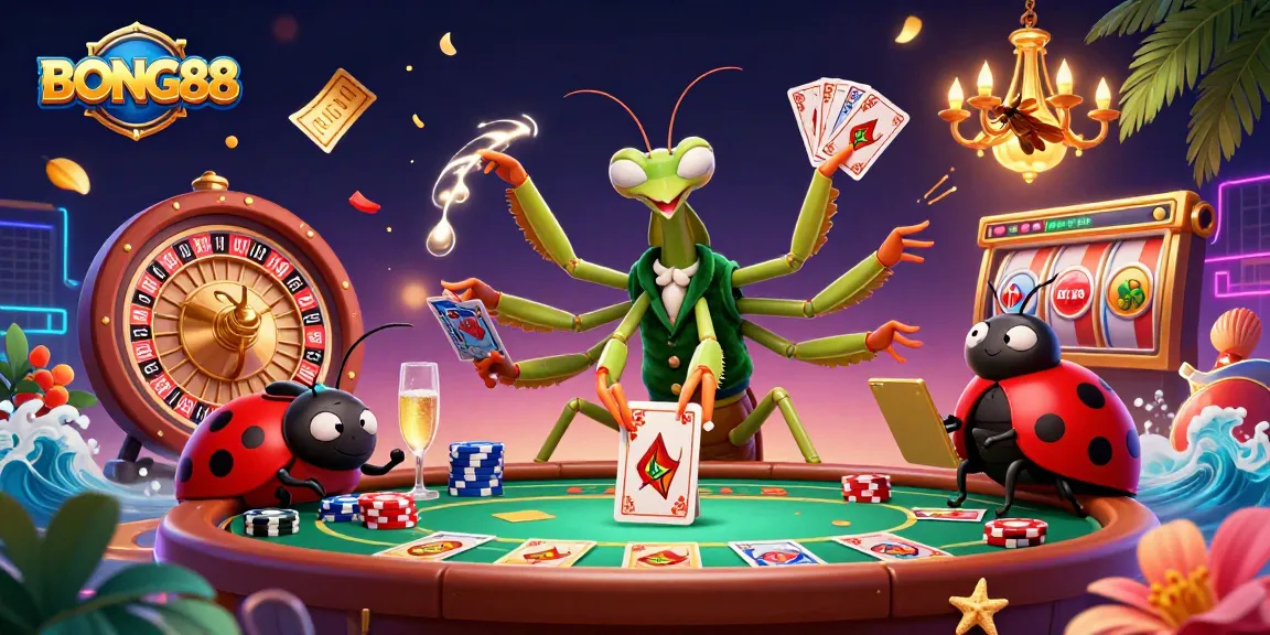 BONG88 enhances gameplay with a vibrant scene featuring a card sharp, pit boss, and casino elements.