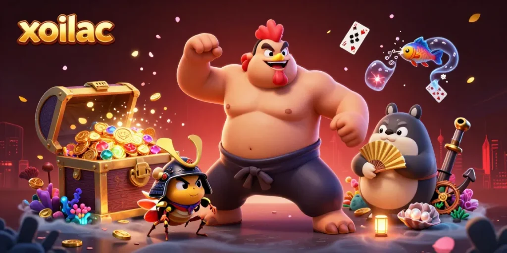 Experience thrilling xoilac action with a powerful rooster and a fierce cricket amid underwater treasures.