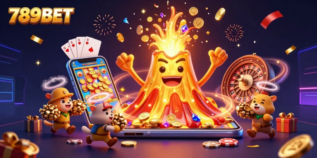 Experience thrilling wins at 789BET with a vibrant scene of casino excitement and treasure.