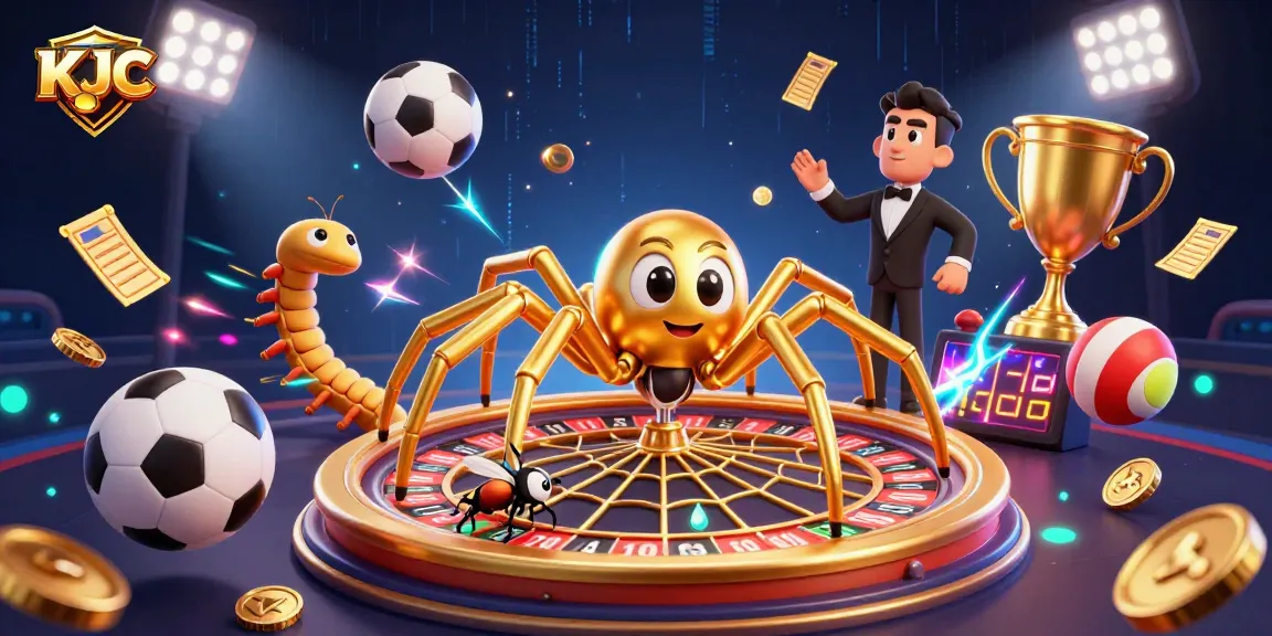 Engage with KJC's exciting betting scene featuring a roulette web with dynamic sports elements.