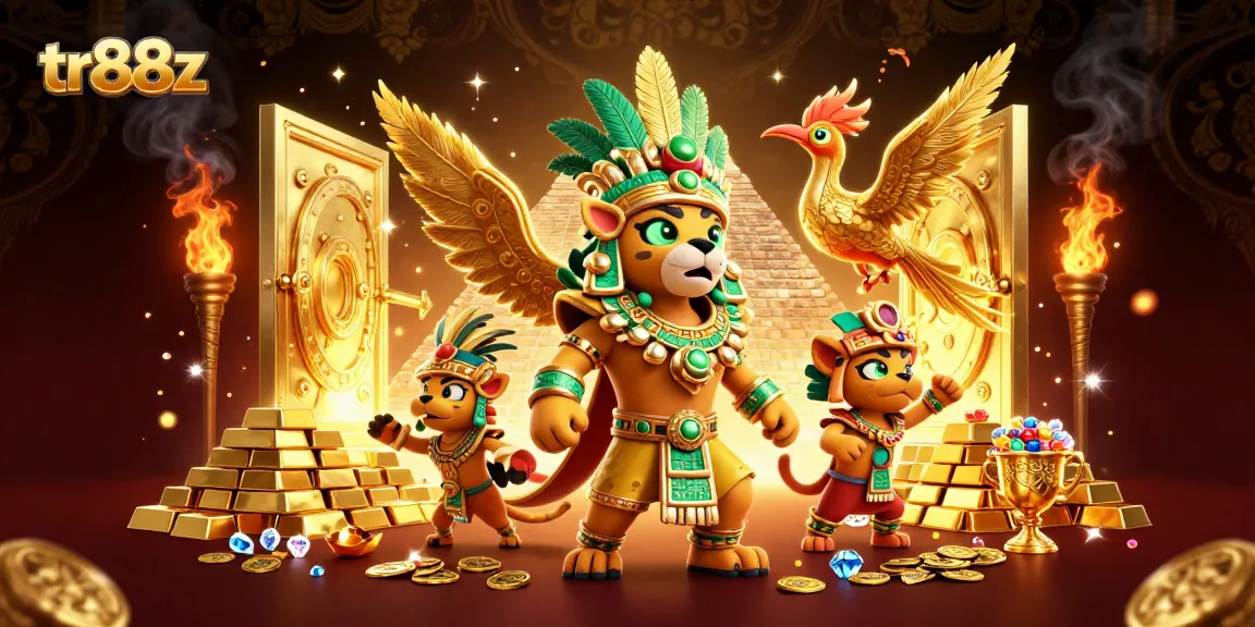 Engage with thrilling gaming at tr88z, illustrated by vibrant treasures and iconic characters.