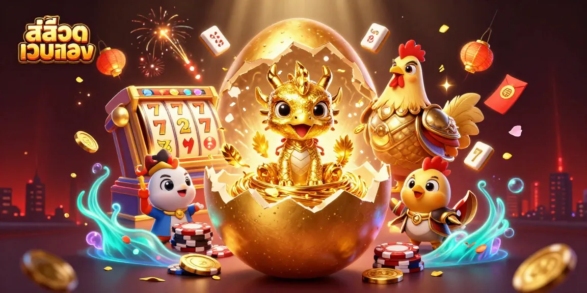 Play สล็อตเว็บตรง and experience thrilling excitement with golden dragons and poker chips in action.