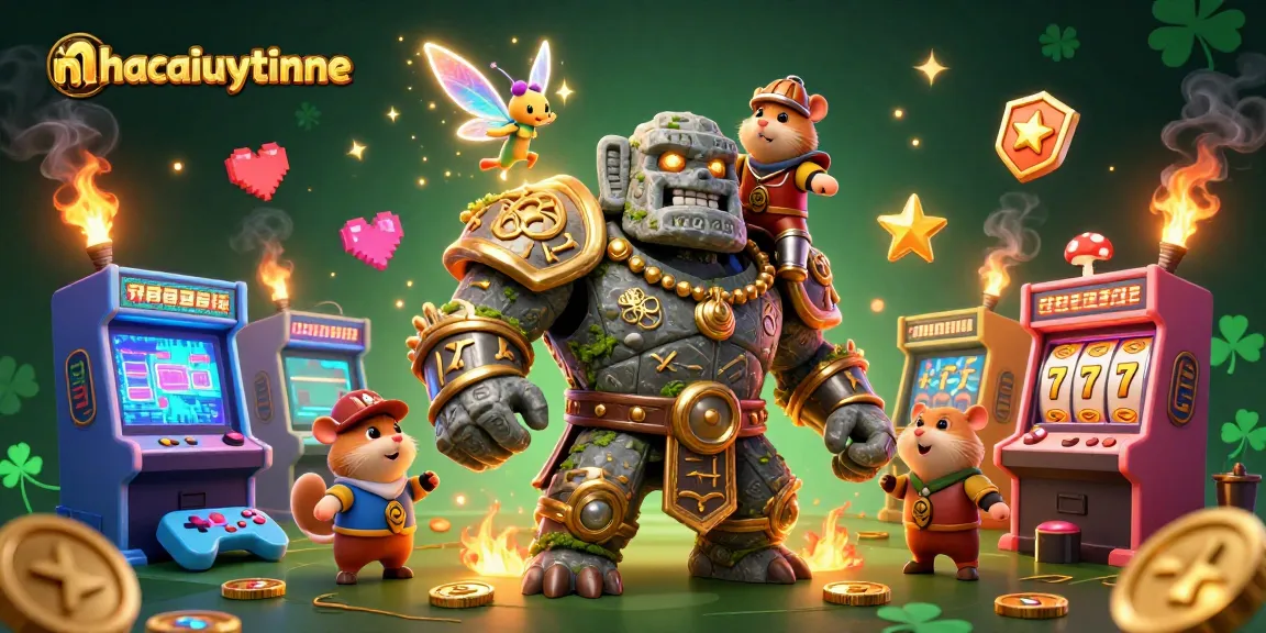 Experience excitement with nhacaiuytinne's magical golem guardian amidst vibrant casino elements.