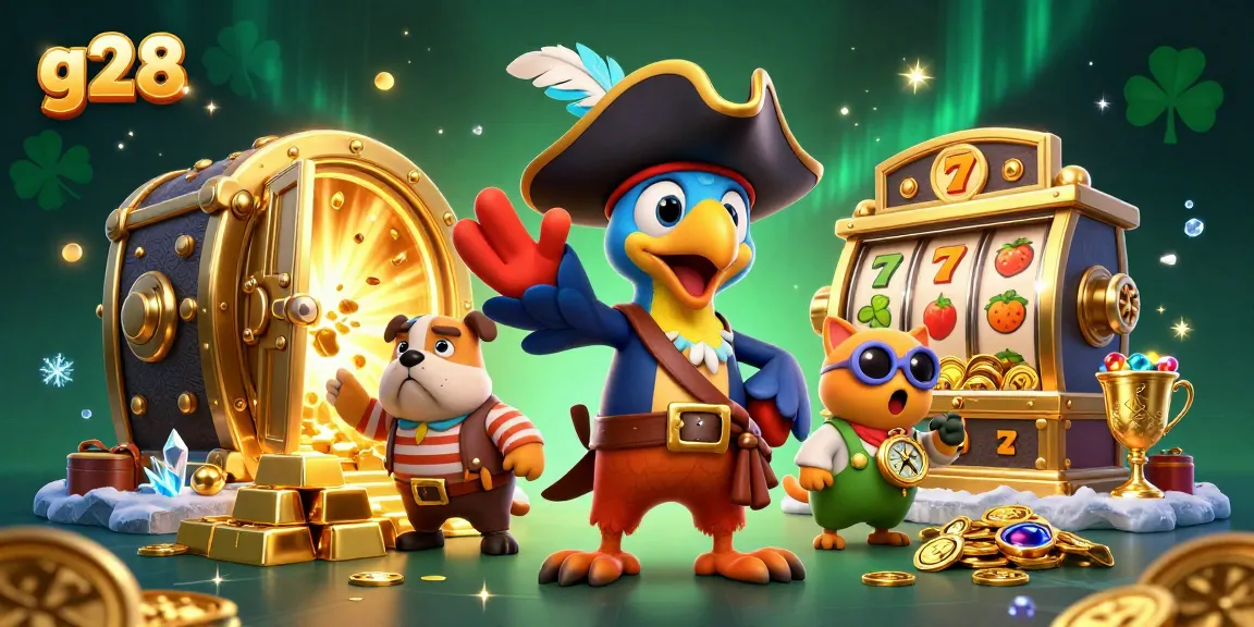 Experience winning excitement with g28 in a vibrant casino scene featuring pirate characters and treasures.