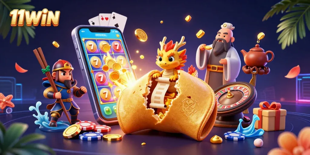 Spin the reels and uncover rewards with 11WIN's vibrant gaming adventure featuring epic characters.