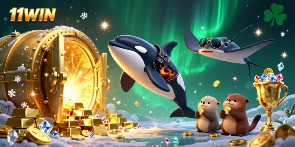 11WIN highlights an exciting casino adventure featuring dynamic characters and sparkling treasures.