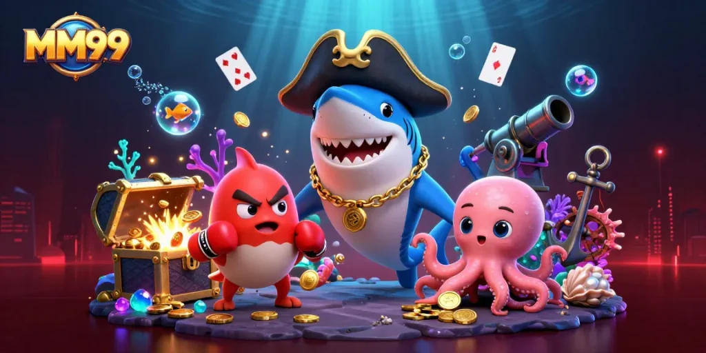 Experience MM99's exciting gameplay with colorful casino characters and treasures.