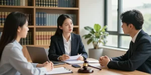 Clients trying this out in consultation with criminal lawyer in modern office.