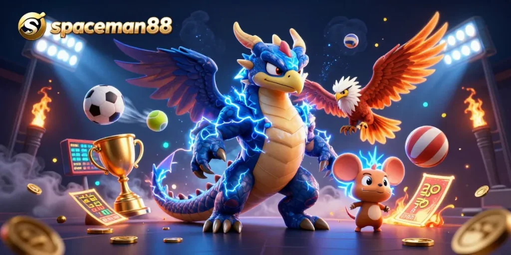 Catch the excitement with spaceman88 and thrilling gaming elements in this vibrant 3D illustration.