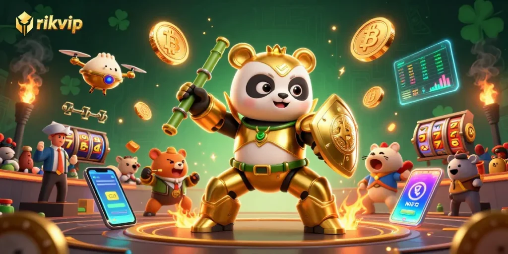 Experience thrilling gameplay with rikvip as lively characters and crypto elements compete in a dynamic casino scene.