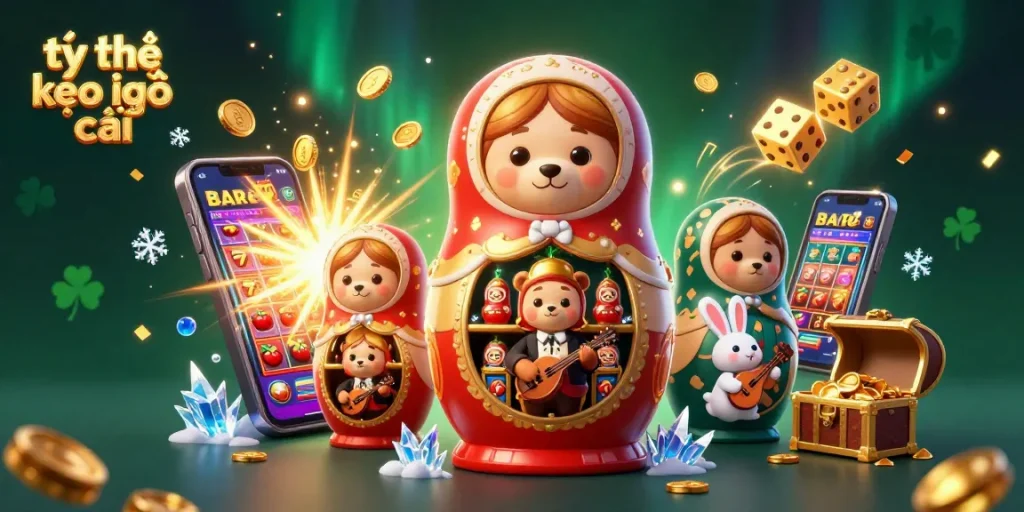 Engage with the excitement of tỷ lệ kèo nhà cái in a vibrant 3D casino performance with playful characters and gambling elements.