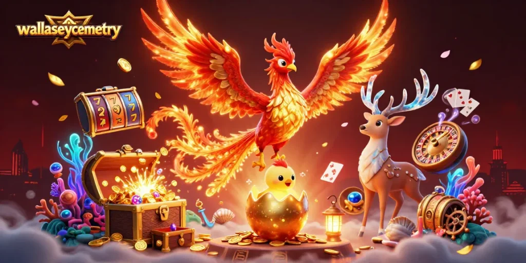 Experience thrilling moments at wallaseycemetery with vibrant casino characters amidst gold and gems.
