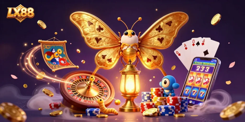 Engage with LX88's thrilling slots and live casino action featuring stunning golden visuals.