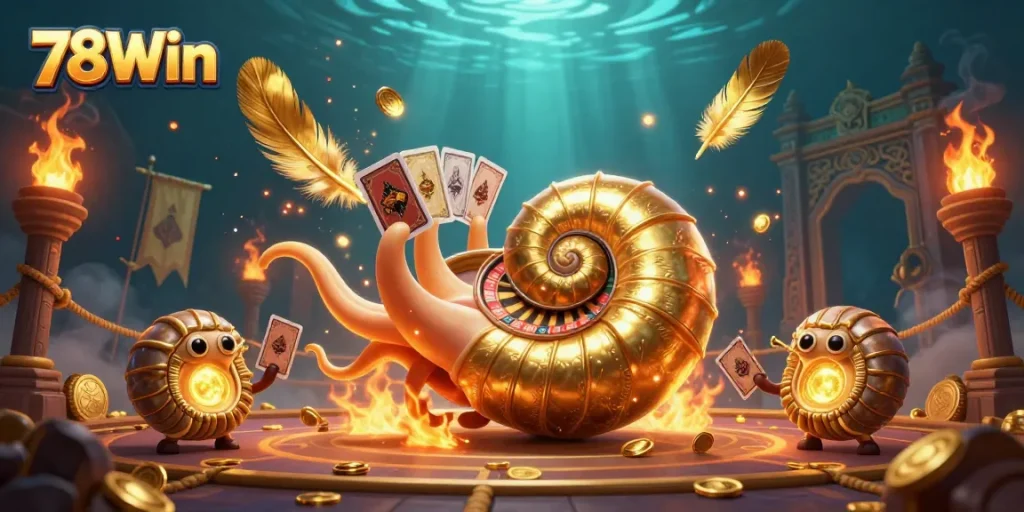 Engage with 78Win through thrilling casino gameplay featuring an ancient nautilus and glowing comrades.