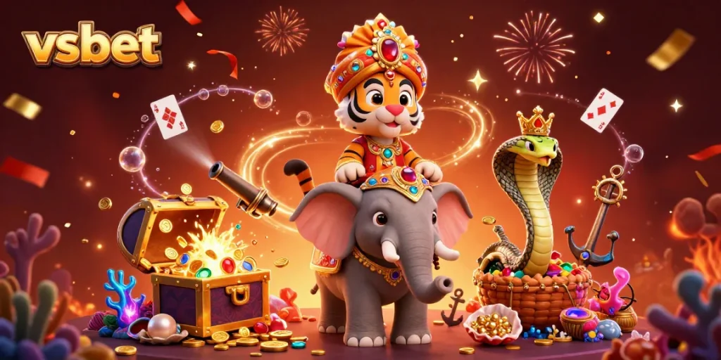 Experience exciting gaming at vsbet with a vibrant 3D casino scene featuring rich elements and characters.